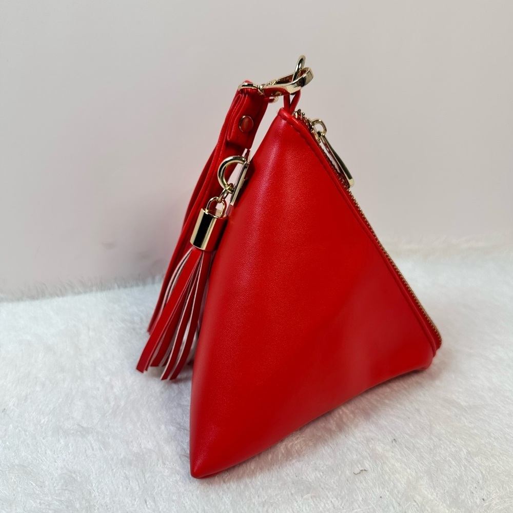 Bold Red Triangular Wristlet With Zipper Closure - image 2